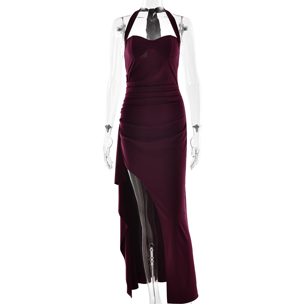 Damen Elegantes Halterneck Abendkleid mit seitlichem Schlitz Drune