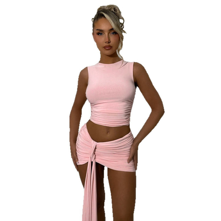 Damen modisches Set mit gerafftem Oberteil und Wickeltop-Rock Drune