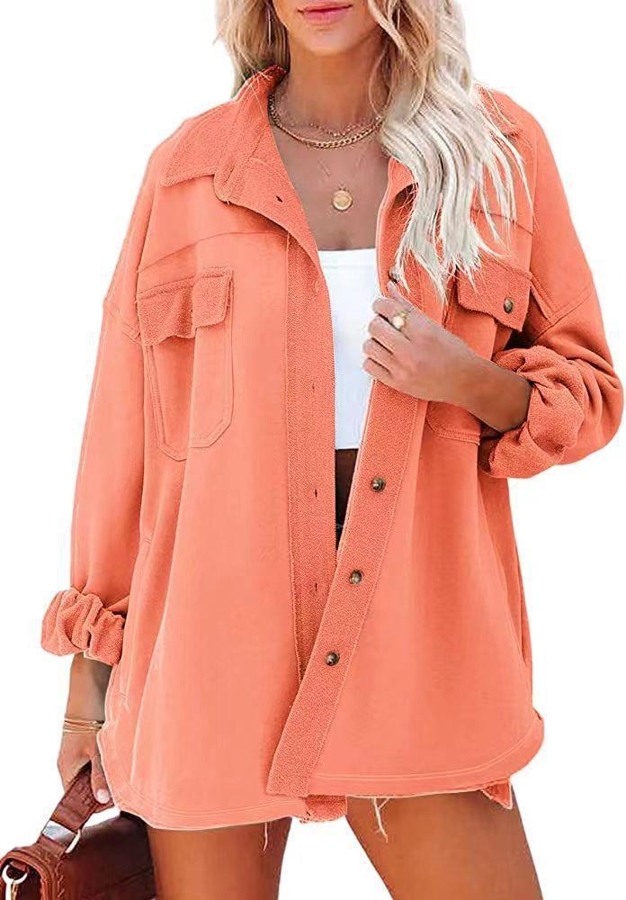 Damen lässige Oversized-Hemdjacke mit praktischen Taschen und modernem Schnitt Drune
