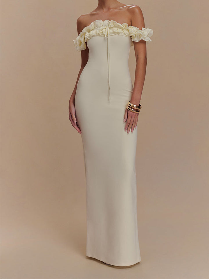 Damen Elegantes, schulterfreies Maxikleid mit Rüschendetails Drune