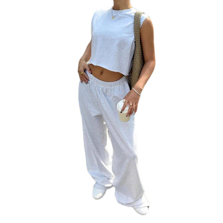 Damen lässiges Crop-Top und weite Freizeithosen Set Drune