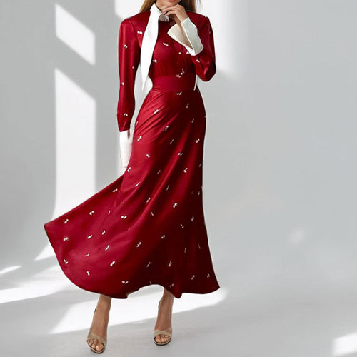 Damen Maxikleid mit elegantem floralen Muster und tiefem V-Ausschnitt Drune