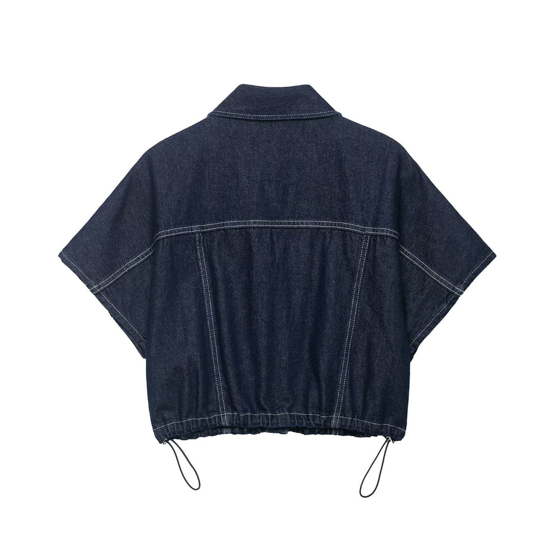 Damen Oversize Denim-Bluse mit praktischen Taschen und elastischem Saum Drune