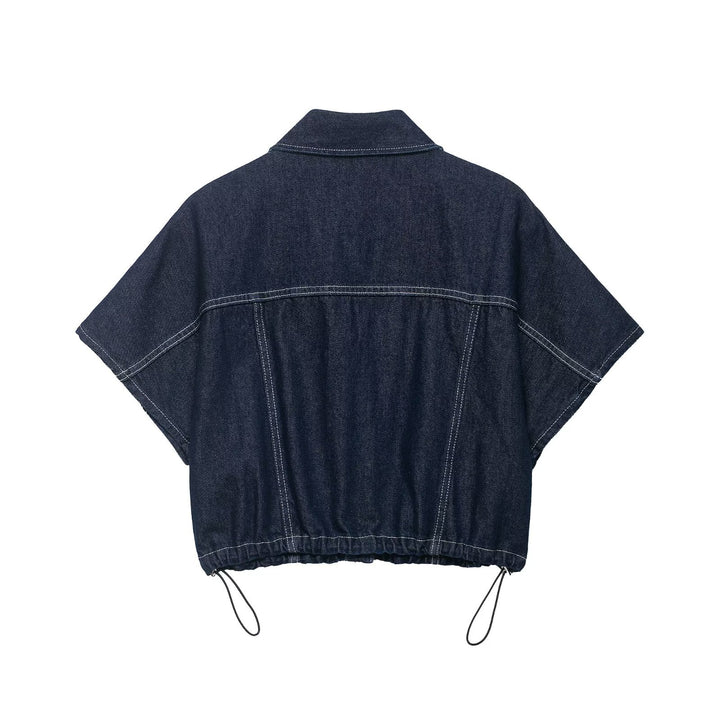 Damen Oversize Denim-Bluse mit praktischen Taschen und elastischem Saum Drune