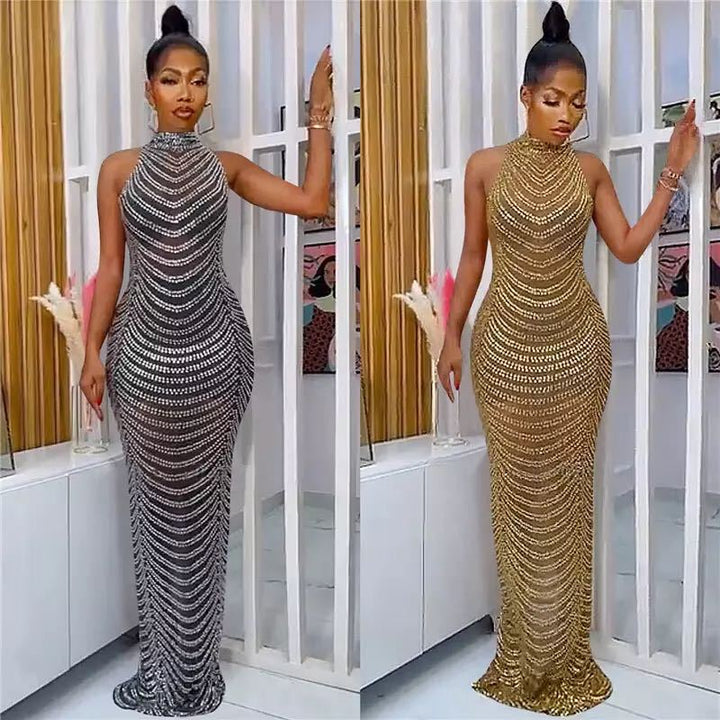 Damen Glamouröses Pailletten-Maxikleid mit figurbetontem Schnitt und schickem Rückenausschnitt Drune