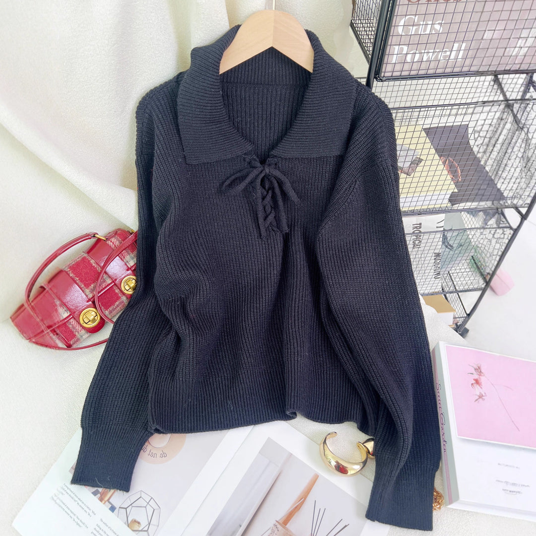 Damen lässiger Pullover mit Polokragen und Kordelzug Drune