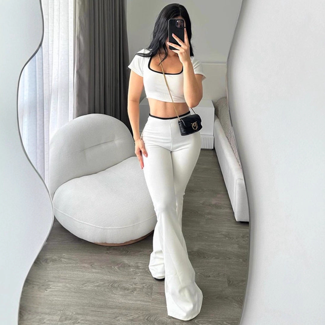 Damen modisches Crop-Top mit tailliertem Schnitt und weiter Hose Drune