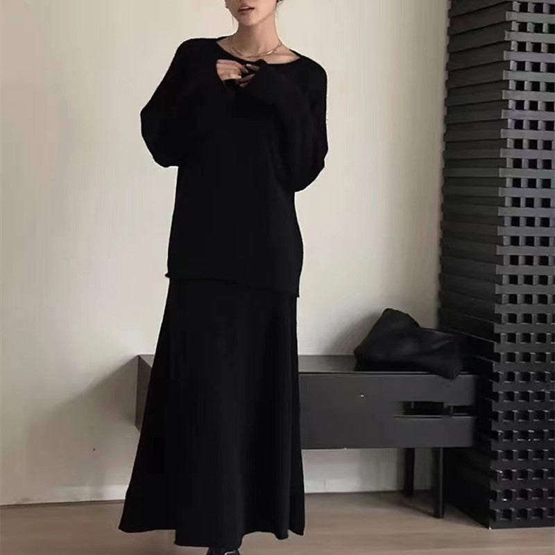 Damen Off-Shoulder Strickkleid im lässigen Stil mit fließendem Schnitt Drune