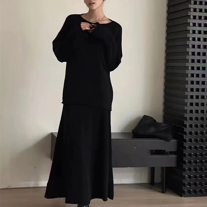 Damen Off-Shoulder Strickkleid im lässigen Stil mit fließendem Schnitt Drune