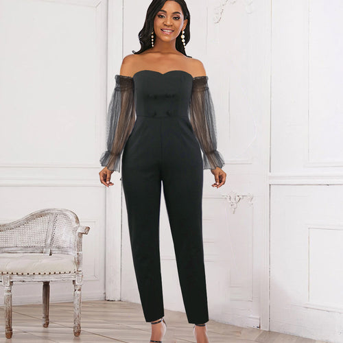 Damen Elegantes Jumpsuit mit transparenten Puffärmeln Drune