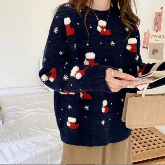 Damen Weihnachtspullover mit festlichem Sockendesign Drune
