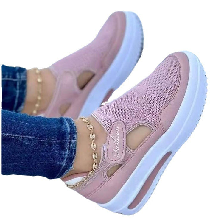Damen nan atmungsaktive Strick-Sneaker mit Klettverschluss und luftgepolsterter Plateausohle Drune