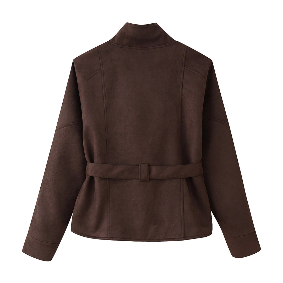 Damen elegante Oversized-Bomberjacke mit Taillengürtel Drune