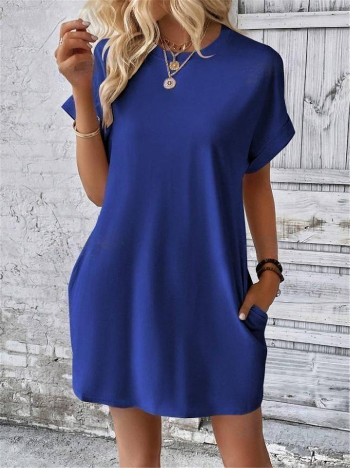 Damen lässiges Kurzarm-Dress mit Seitentaschen Drune