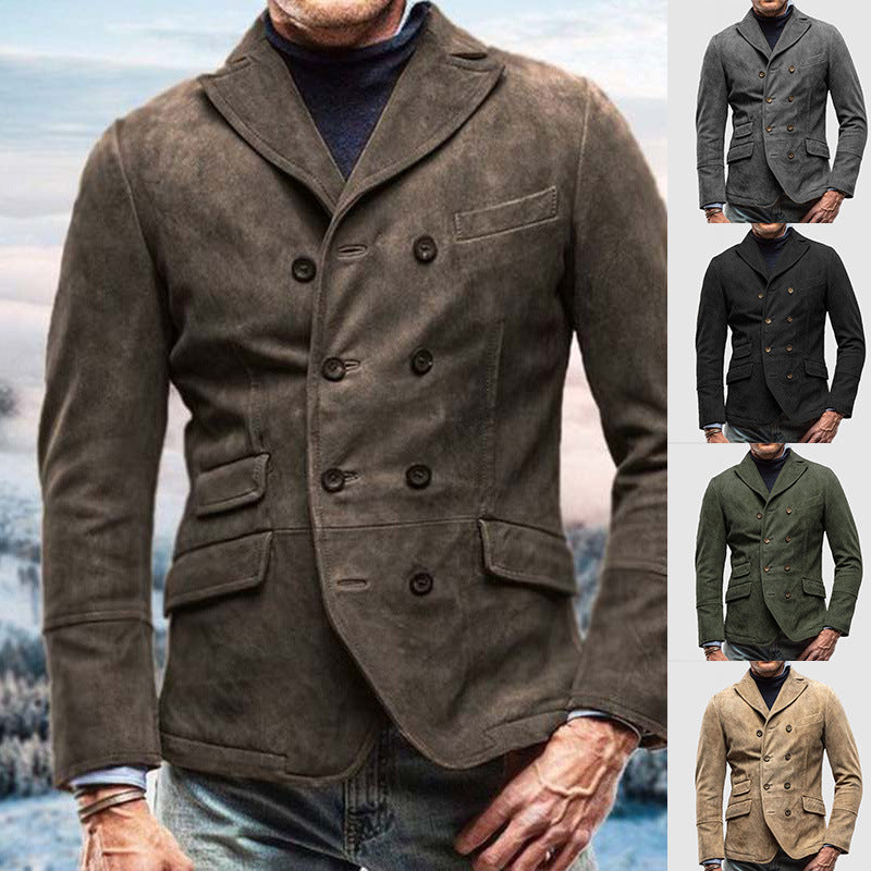 Herren modische Lederjacke mit doppelter Knopfleiste und praktischen Taschen Drune