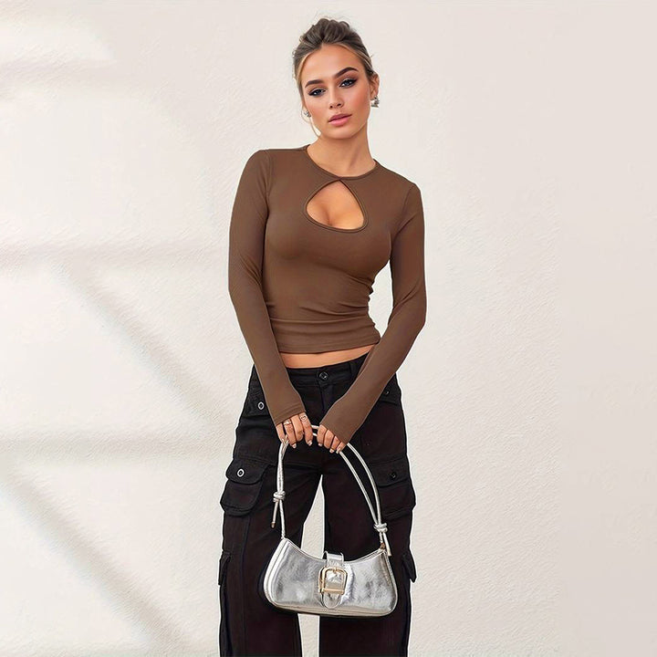 Damen Langarmshirt mit modischem Herz-Ausschnitt und figurbetontem Schnitt Drune