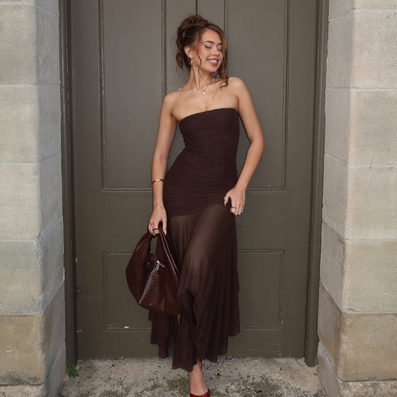 Damen Longdress mit raffinierten Falten und elegantem Chiffon-Einsatz Drune