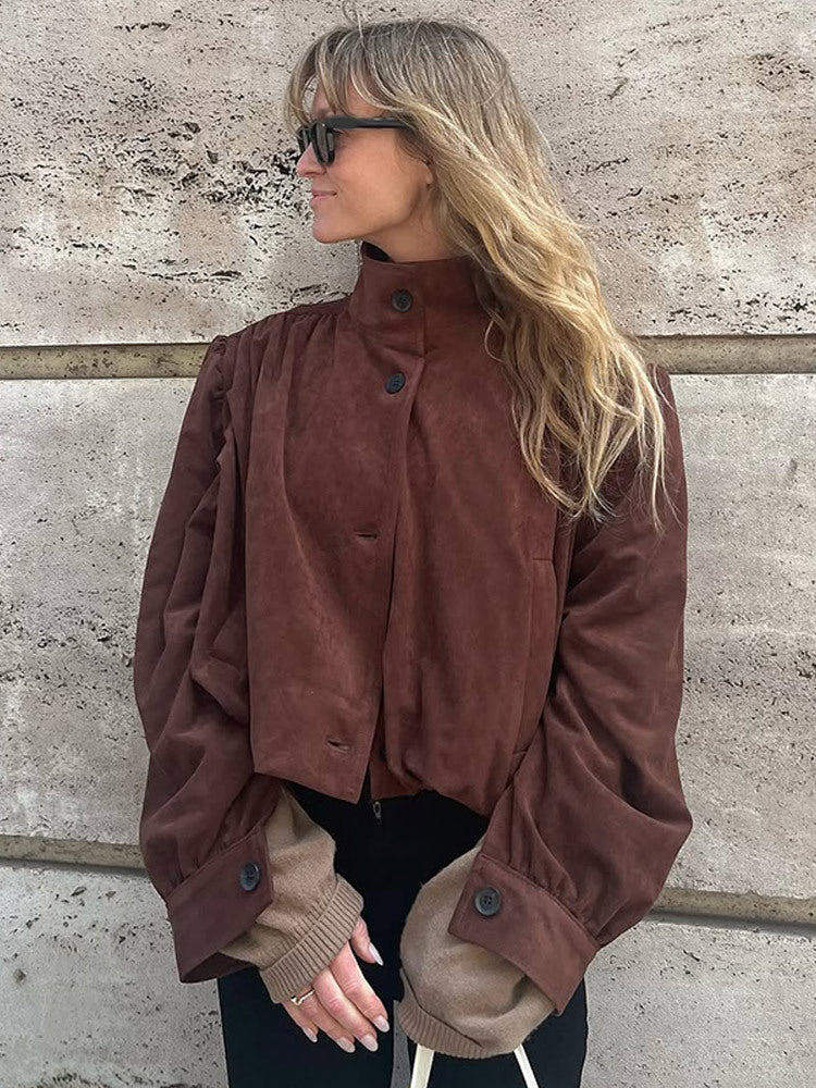 Damen Oversized Wildlederjacke mit voluminösen Ärmeln Drune