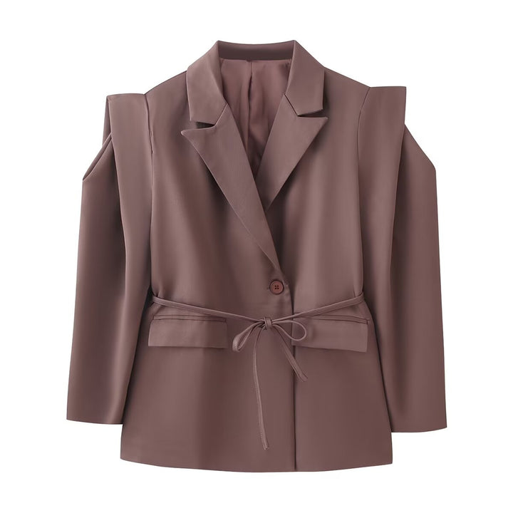 Damen nan taillierter Blazer mit Bindegürtel, Reverskragen und Schulterpolstern Drune