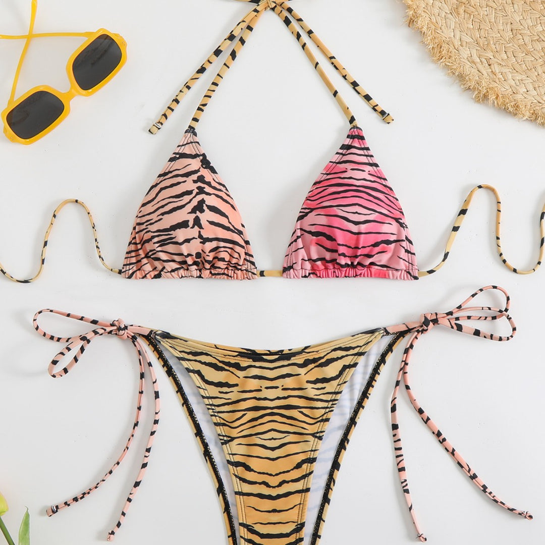 Damen Triangel-Bikini-Set mit verstellbaren Trägern und trendigem Tiermuster Drune