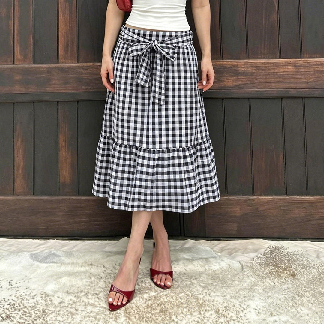 Damen Fließender Viskose-Rock mit taillierter High-Waist und Rüschensaum Drune