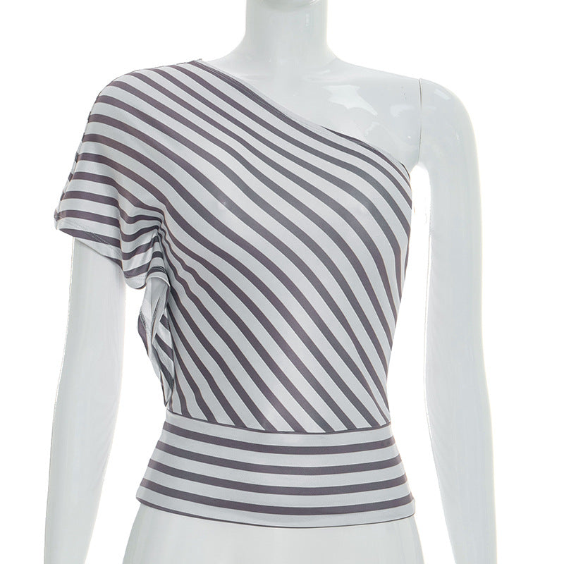 Damen asymmetrisches Oberteil mit gestreiftem Design und fließendem Stoff Drune