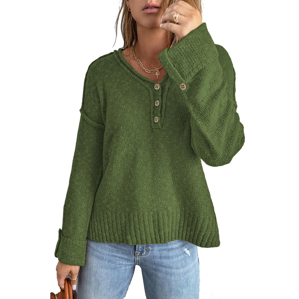 Damen Grober Strickpullover mit Knopfleiste und weitem Schnitt Drune