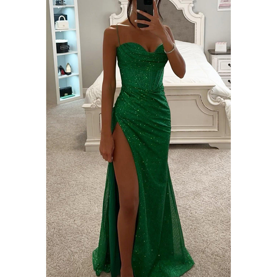 Damen Abendkleid mit raffinierten Rüschendetails und hohem Schlitz Drune