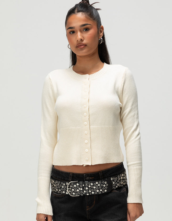 Damen Strickjacke mit kontrastierenden Knopfdetails Drune