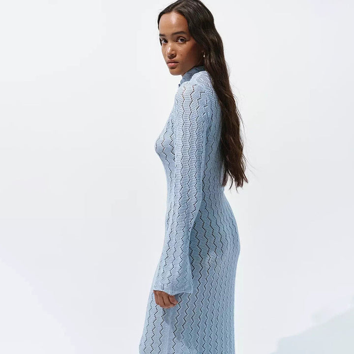 Damen Figurumspielendes Maxikleid mit hohem Kragen Drune
