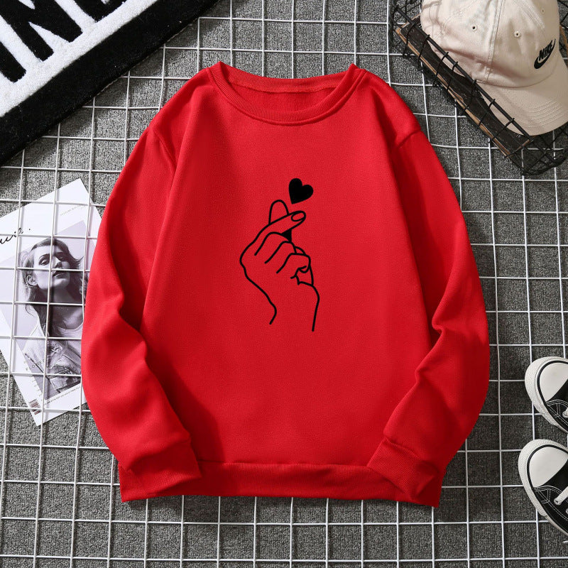 Damen Sweatshirt mit kreativem Handzeichen-Motiv und weichem Innenfutter Drune
