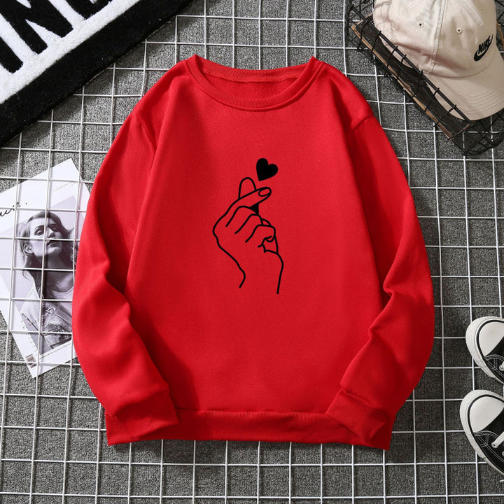 Damen Sweatshirt mit kreativem Handzeichen-Motiv und weichem Innenfutter Drune