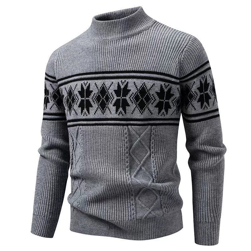 Herren nan Winter-Strukturpullover mit kurzem Stehkragen und Norwegermuster Drune