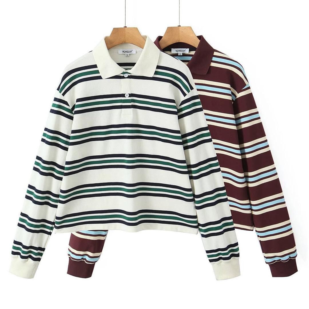 Damen Longsleeve Poloshirt mit modernem Streifenmuster Drune