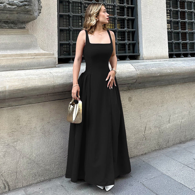 Damen Elegantes Abendkleid mit quadratischem Ausschnitt und fließendem Rock Drune