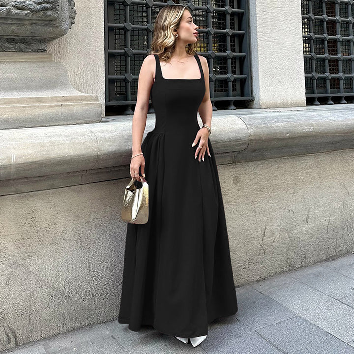 Damen Elegantes Abendkleid mit quadratischem Ausschnitt und fließendem Rock Drune