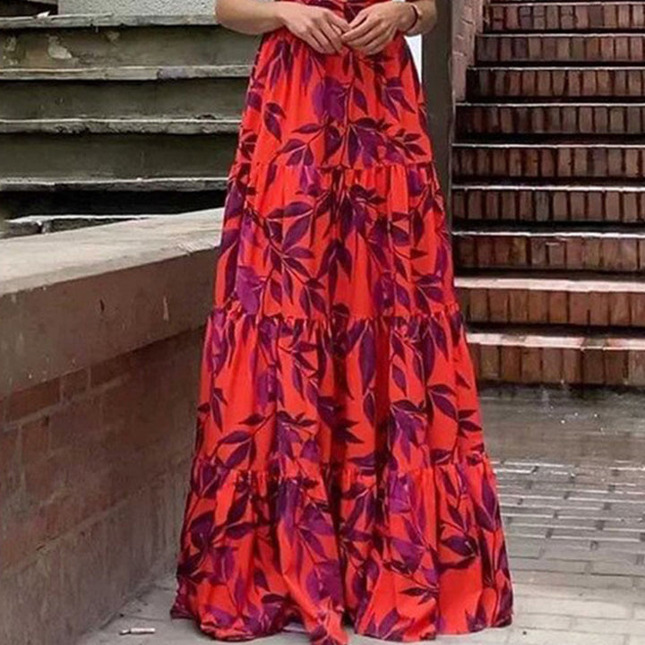 Damen Maxikleid mit voluminösem Rock und schulterfreien Puffärmeln Drune