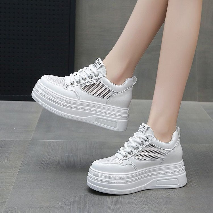 Damen Sportliche Plateau Sneakers mit atmungsaktiver Mesh-Oberfläche und schockabsorbierender Sohle Drune