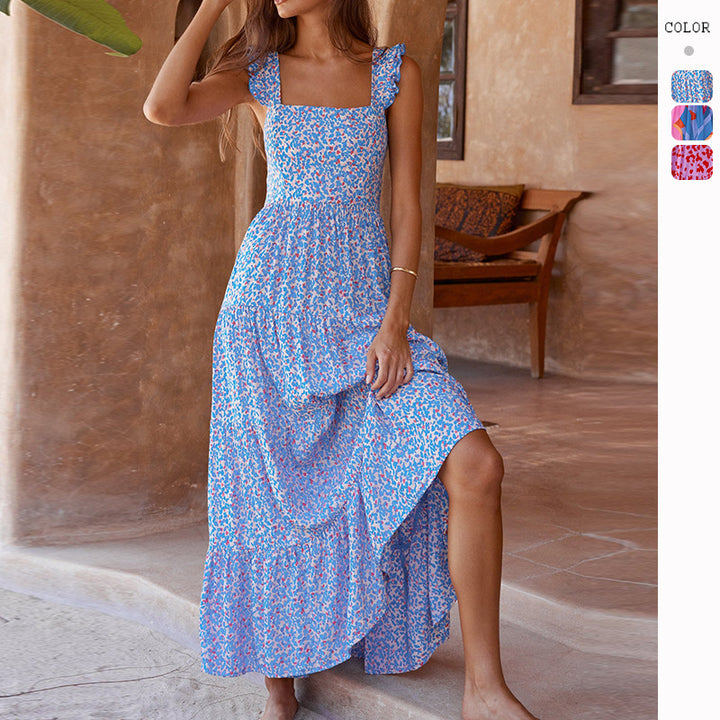 Damen Maxikleid mit voluminösem Rock und zarten Rüschendetails Drune