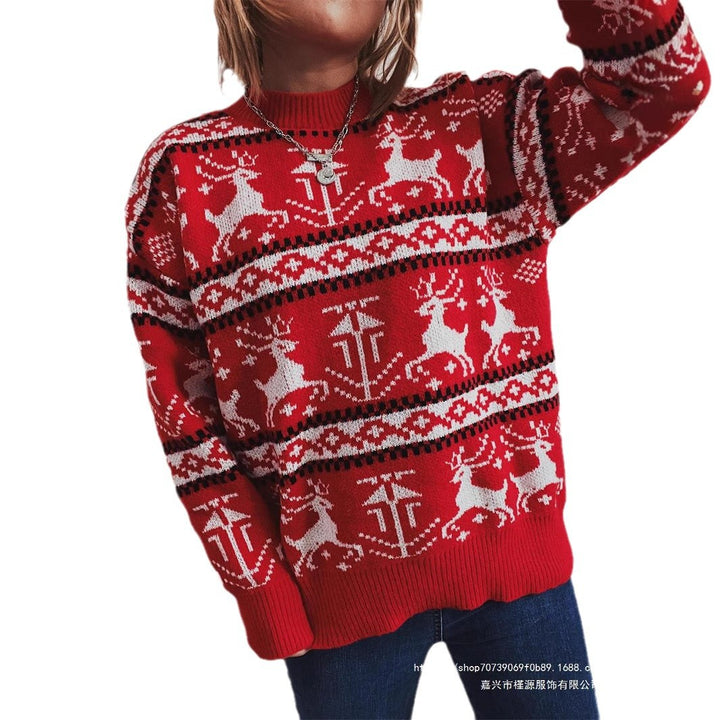 Damen Weihnachts-Pullover im festlichen Norwegermuster mit Rundhalsausschnitt Drune
