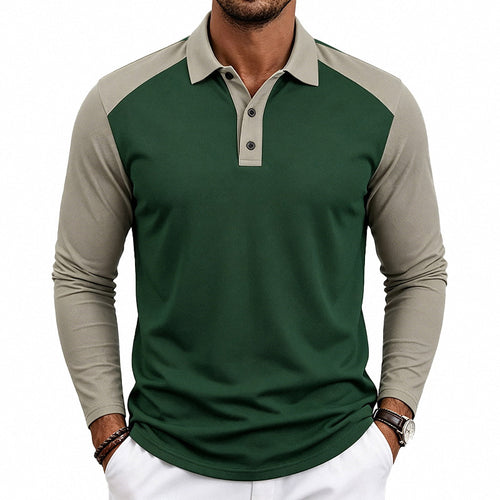 Herren nan langärmeliges Raglan-Polo aus Baumwollmix mit Knopfleiste und ergonomischem Schnitt Drune