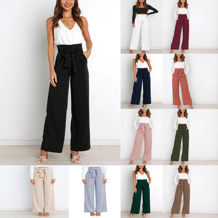 Damen elegante weite Stoffhose mit Taillengürtel Drune