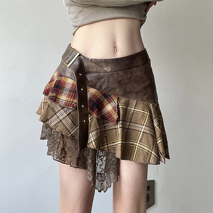 Damen Rock mit einzigartigem asymmetrischen Design und mehrlagiger Rüsche Drune
