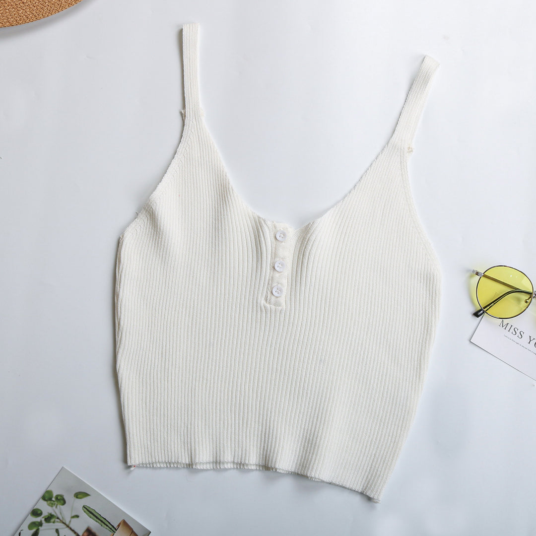 Damen ärmelloses Rippstricktop mit Knopfleiste und dezentem Design Drune
