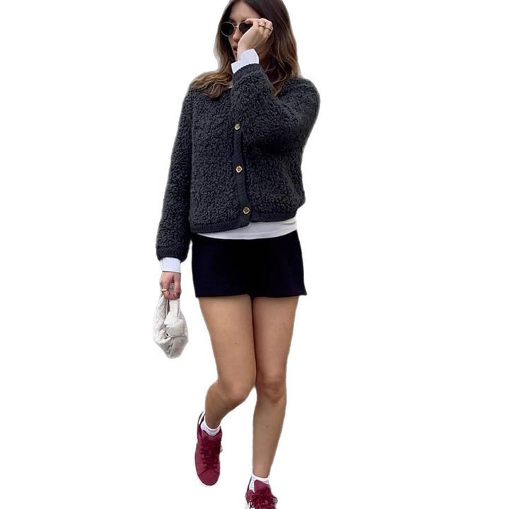Damen kuschelige Fleecejacke mit Knöpfen und schickem Schnitt Drune
