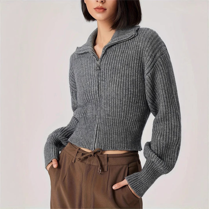 Damen weicher Strickpullover mit Stehkragen Drune