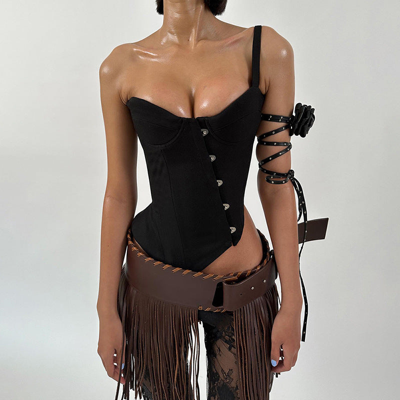 Damen Korsettoberteil mit asymmetrischem Design und Knopfverschluss Drune