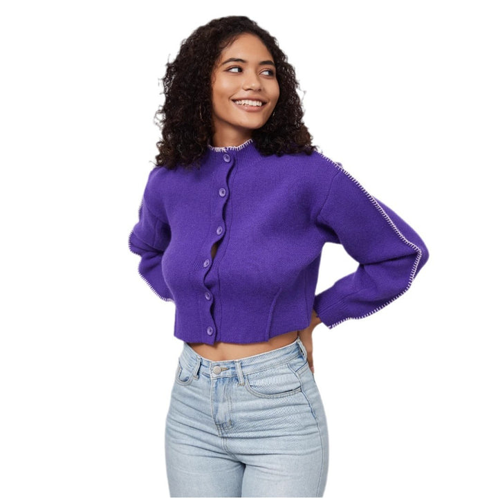 Damen cropped Strickjacke mit dekorativen Knopfdetails Drune