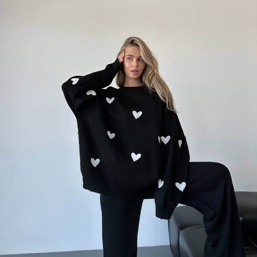 Damen Oversized Pullover mit Herzmotiv Drune