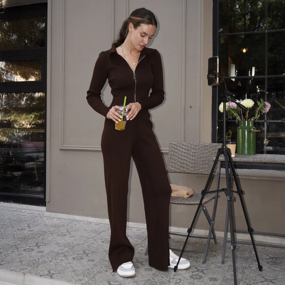 Damen Elegante Strick-Sweatanzug mit Reißverschluss Drune